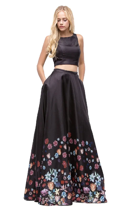 Dancing Queen - 9885 Two-Piece Bateau Floral A-line Prom Dress