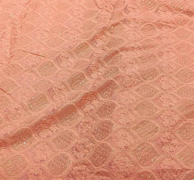 Dark Salmon Floral Lakhnavi Embroidered Viscose Georgette Fabric