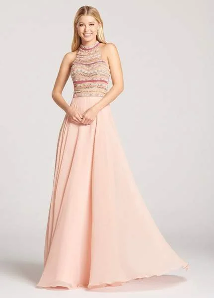 Ellie Wilde - Beaded High Halter Chiffon A-line Dress EW118155