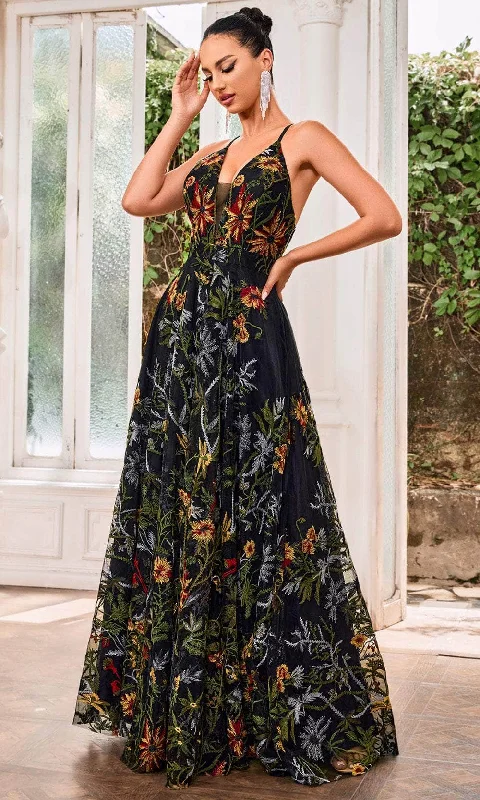 J'Adore Dresses J24025 - Floral Embroidered Pom Dress