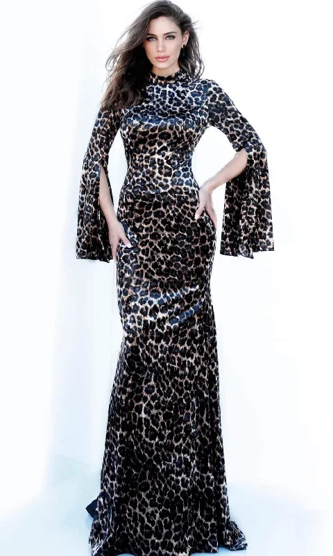 Jovani - 3995 Animal Print Split Sleeve Mermaid Dress