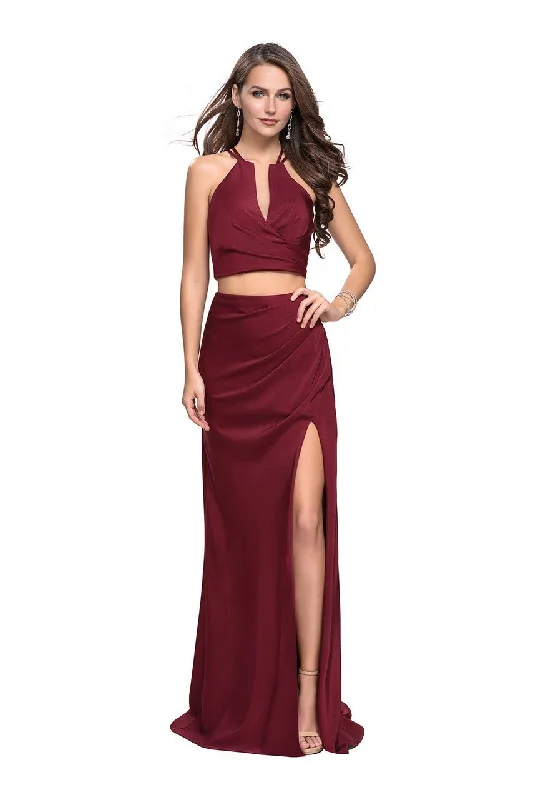 La Femme - 25731 Two Piece Deep V-neck Ruched Sheath Dress