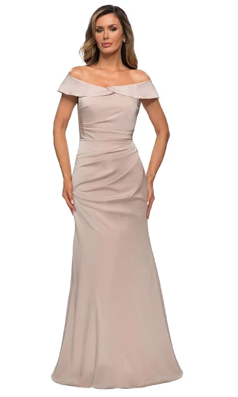 La Femme - 28110 Off Shoulder Ruche-Ornate Trumpet Dress