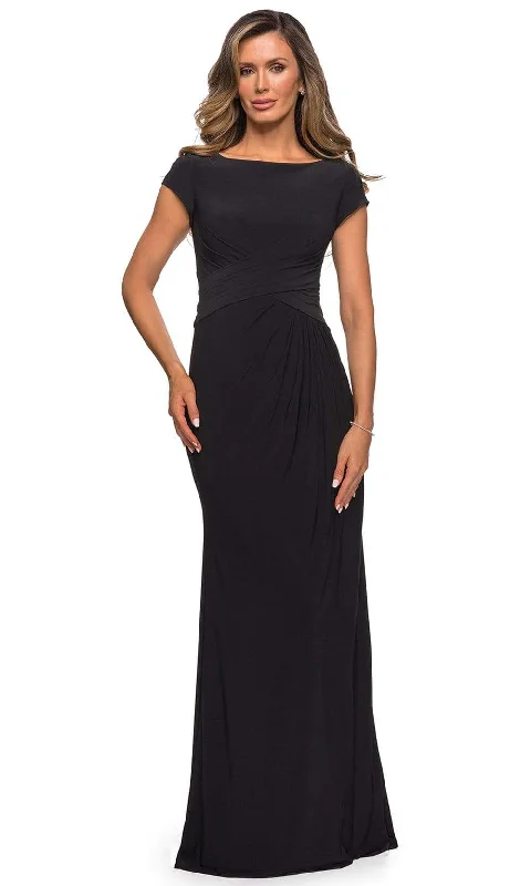 La Femme - Cap Sleeve Cross Draped Jersey Dress 28026SC