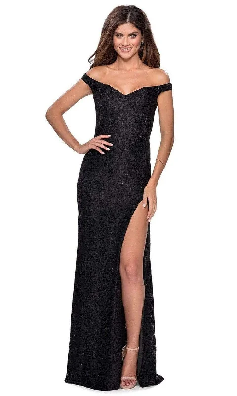 La Femme - Embellished Off Shoulder High Slit Dress 28301SC