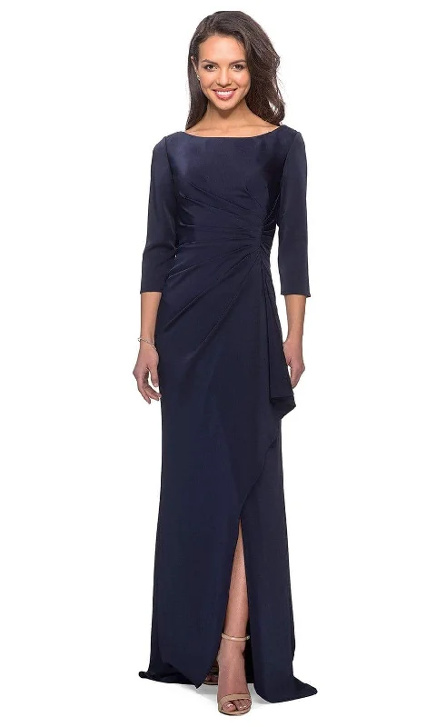 La Femme - Quarter Sleeve Draped High Slit Dress 28197SC