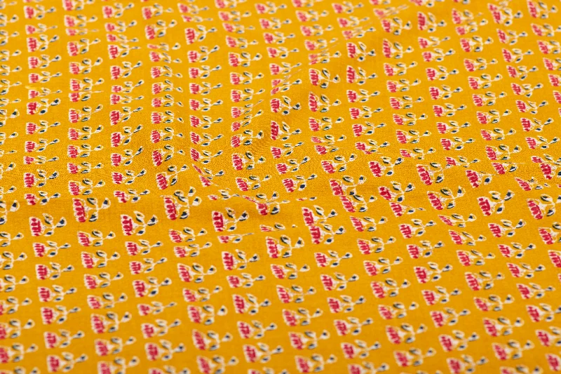 Mustard Floral Print Cotton Fabric