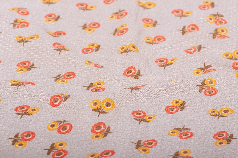 Beige Orange Yellow Floral Printed Cotton Fabric