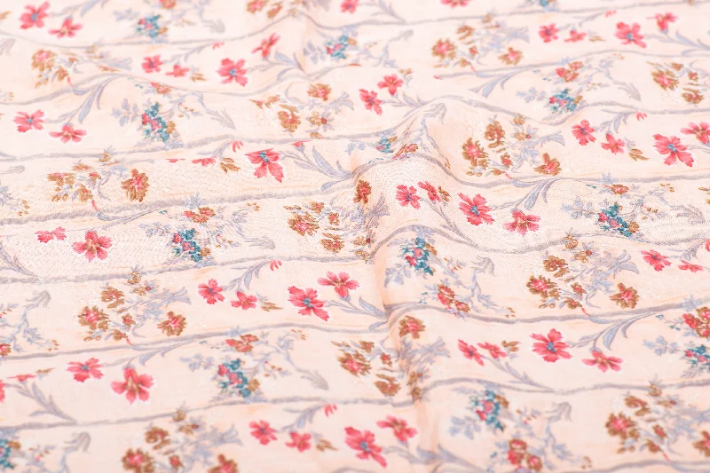 Peach Multicolour Floral Printed Cotton Fabric