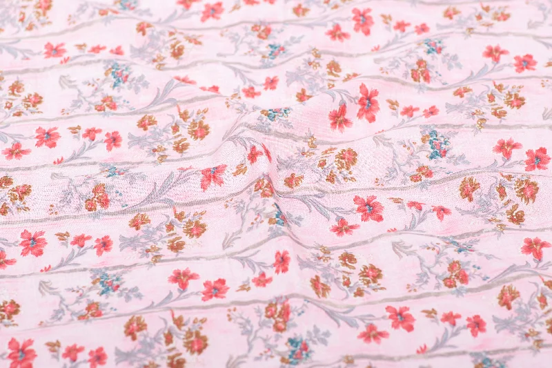 Pink Multicolour Floral Print Cotton Fabric