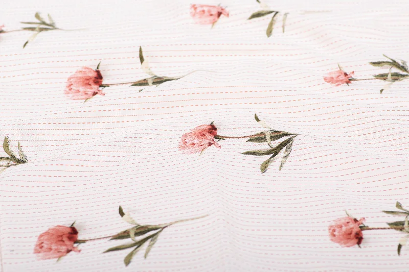 Pink Lining Flower Printed Cotton Fabric