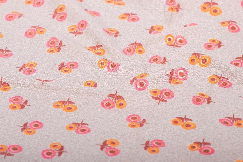 Beige Pink Red Floral Printed Cotton Fabric