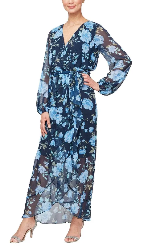 SLNY 9171942 - Bishop Sleeve Floral Long Dress