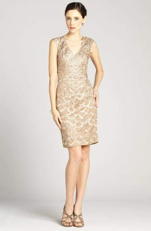 Sue Wong - N2330 Embroidered Scallop Motif Sheath Dress