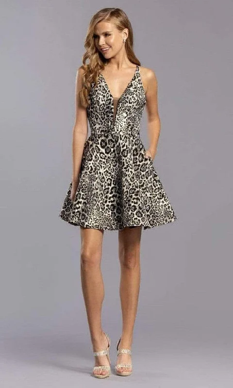 Trevi Collection - S2345 Animal Print Sexy Back Short Dress