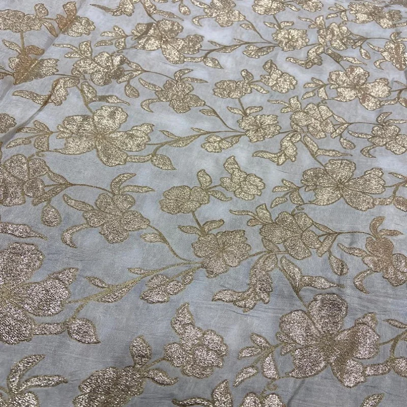 White Dyeable Floral Viscose Dola Silk Fabric