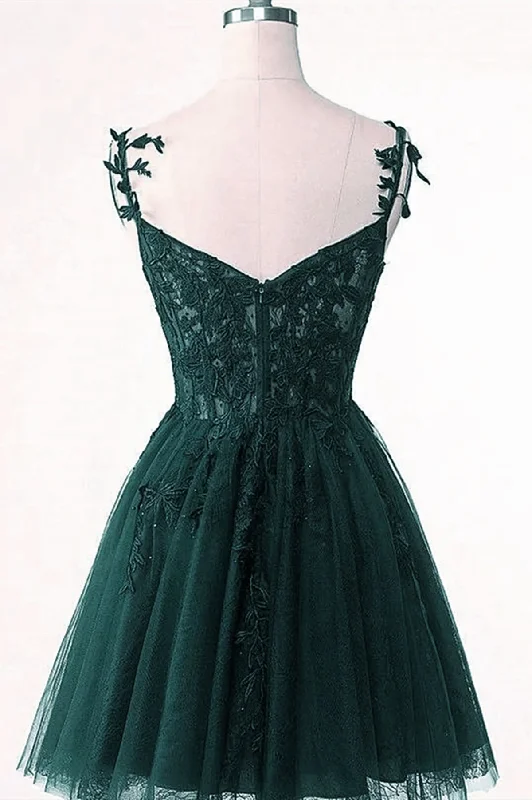 Cute Green Tulle Short Straps Sweetheart Homecoming Dress, Green Short Prom Dress