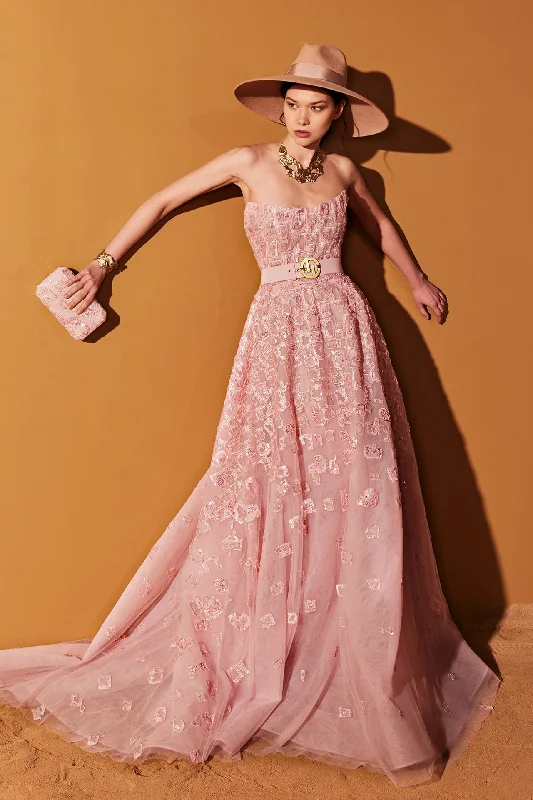 Fully embellished strapless tulle dress