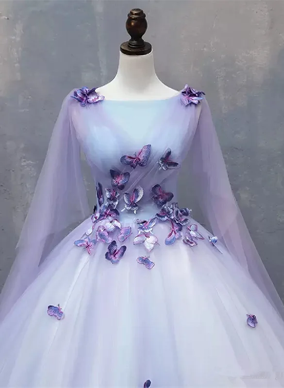 Lavender Tulle Long Formal Dress with Butterflies£¬Lavender Sweet 16 Dress