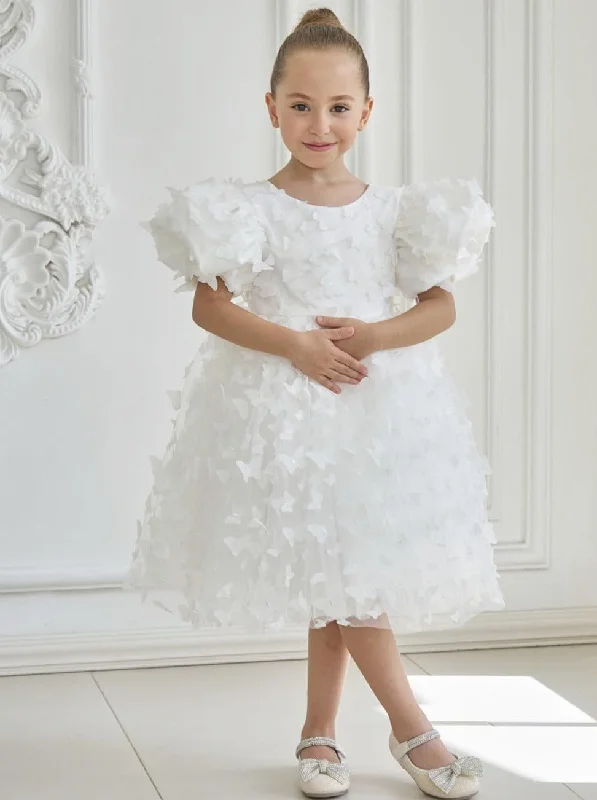 Organza Tulle Babydoll Girl Dress 3D Butterfly in White