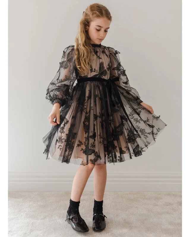 PETITE AMALIE "Enchanted Delight" Black Butterfly Tulle Dress with Natural Lining