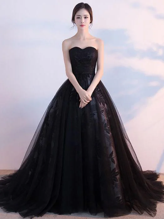 Black Prom Dresses Ball Gown Lace Sweep/Brush Train Chic Prom Dress/Evening Dress JKS182