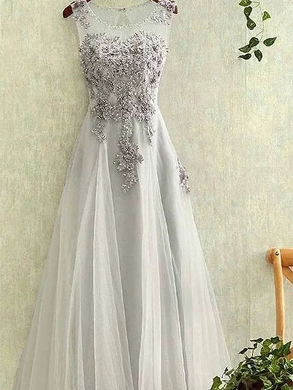 Chic Prom Dresses Appliques Scoop Lace-up Floor-length Prom Dress/Evening Dress JKL150