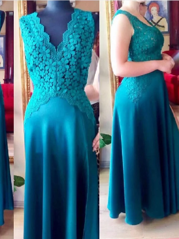 Chic Prom Dresses V-neck A-line Appliques Floor-length Lace Prom Dress/Evening Dress JKS141