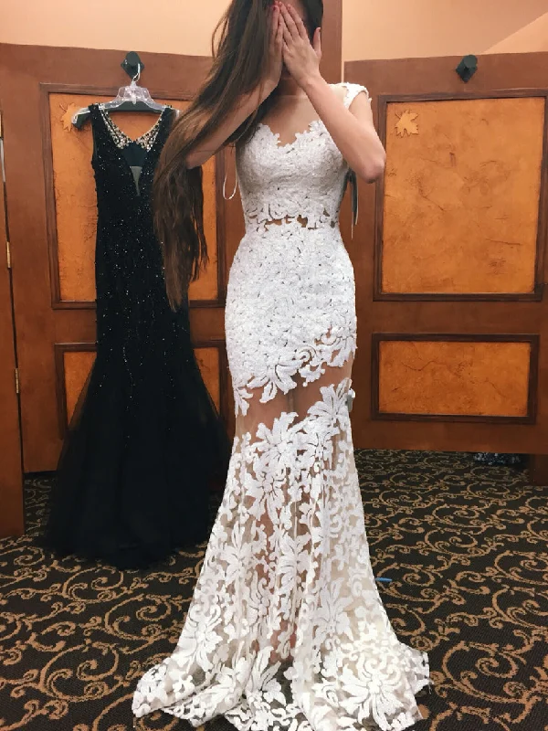 Ivory Prom Dress Sheath/Column Appliques Lace Sexy Long Prom Dress/Evening Dress JKL190