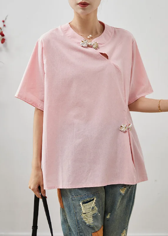 Boutique Pink Chinese Button Cotton Shirt Tops Summer AP1075