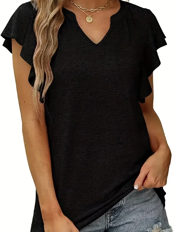 Solid Flared Sleeve T-Shirt, Casual V-Neck T-Shirt, Casual Every Day Tops, Women's Clothing AZ10024