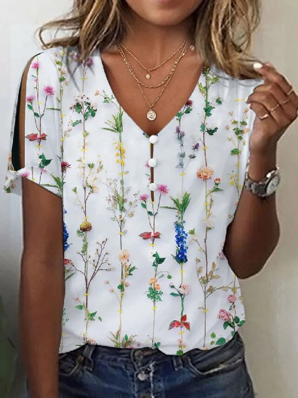 Floral Loose Casual V Neck T-Shirt CC25