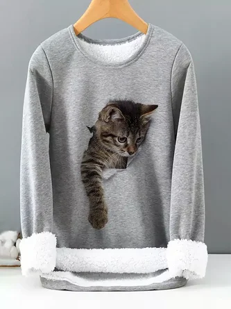 Casual Cotton-Blend Cat T-Shirt QAS18