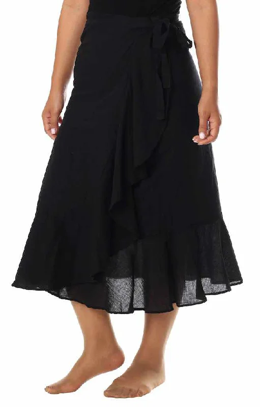 BLACK COTTON MIDI SKIRT