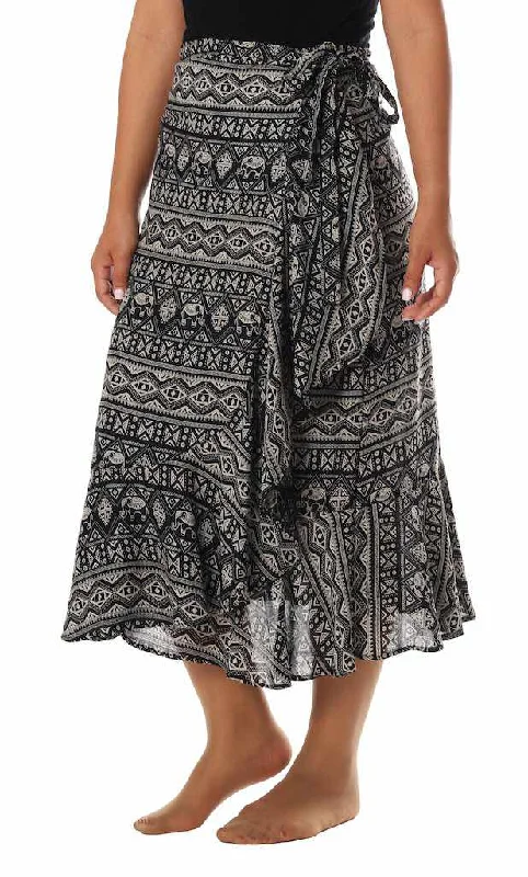 BLACK ELEPHANT MIDI WRAP SKIRT