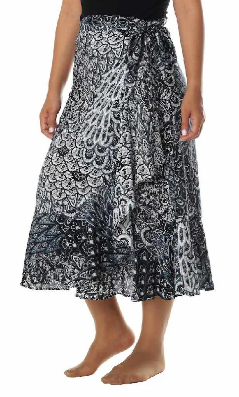 BLACK PEACOCK MIDI WRAP SKIRT