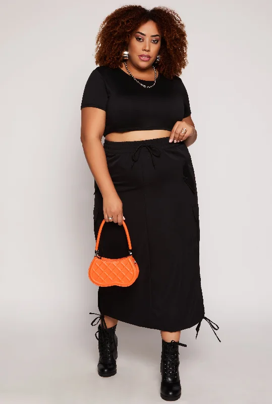 Plus Size Cargo Midi Skirt