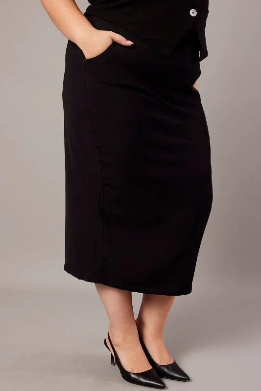 Black Tailored Midi Pencil Skirt