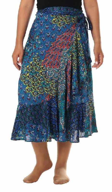 BLUE BOHO MIDI WRAP SKIRT