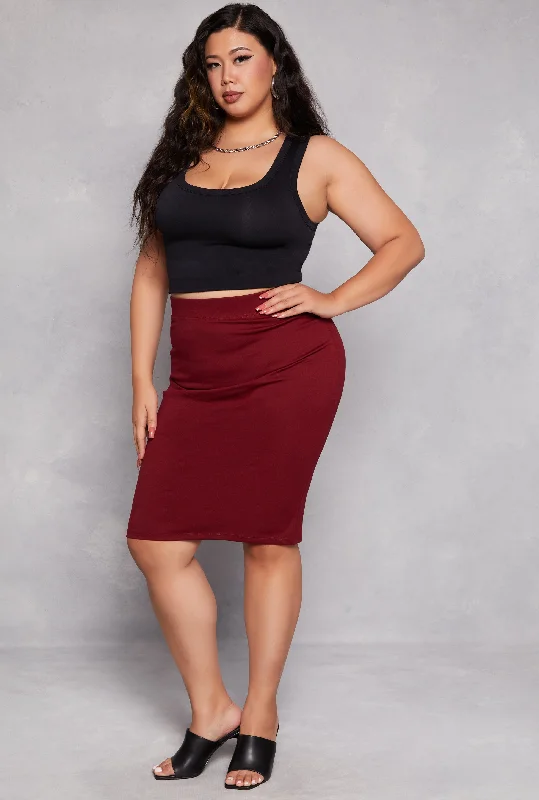 Plus Size Iris Ponte High Waist Midi Pencil Skirt