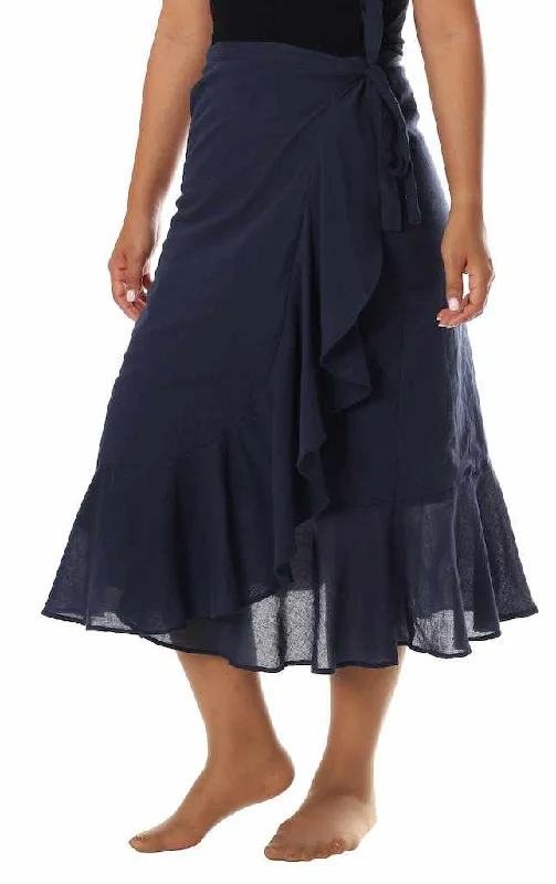 DARK BLUE COTTON MIDI SKIRT