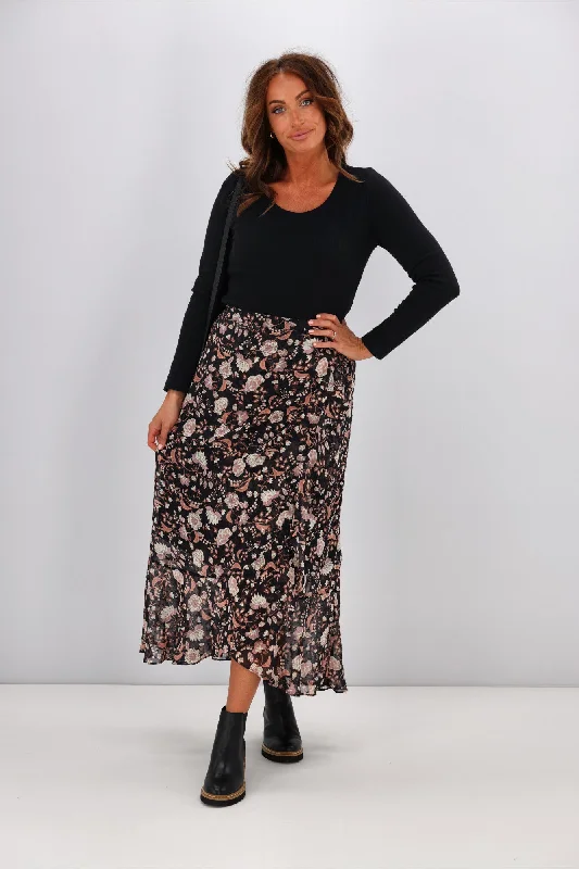 Gloss by Shine On Julia Frilled Midi Skirt Autumn Floral