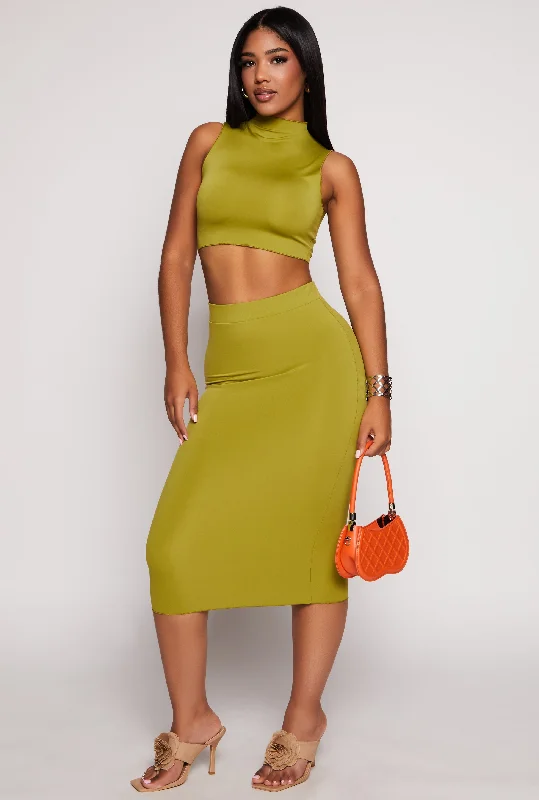 Stretch High Waisted Midi Pencil Skirt