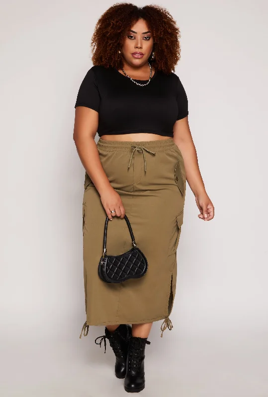 Plus Size Cargo Midi Skirt