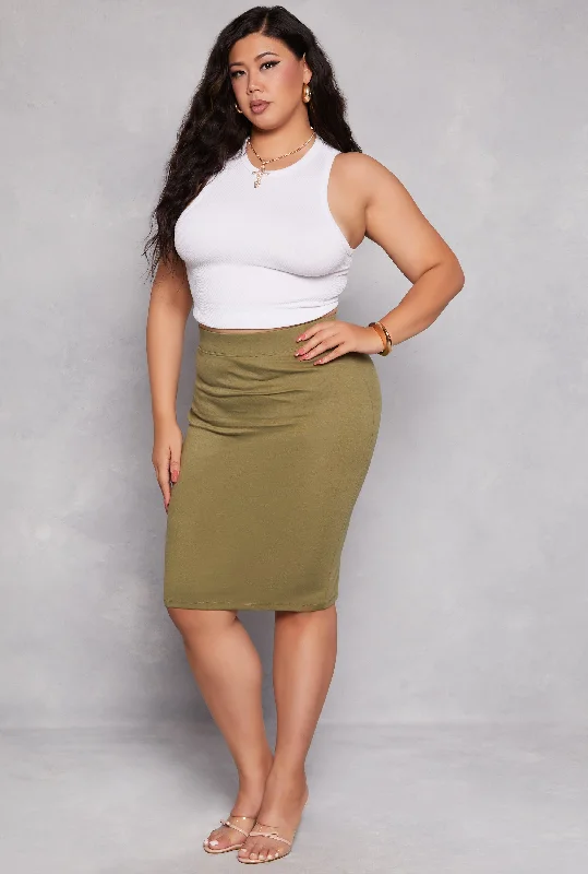 Plus Size Iris Ponte High Waist Midi Pencil Skirt