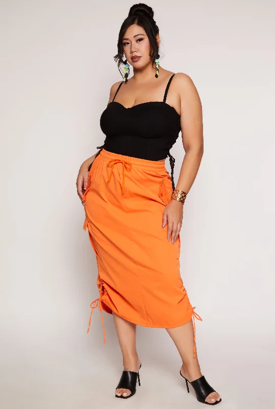 Plus Size Cargo Midi Skirt