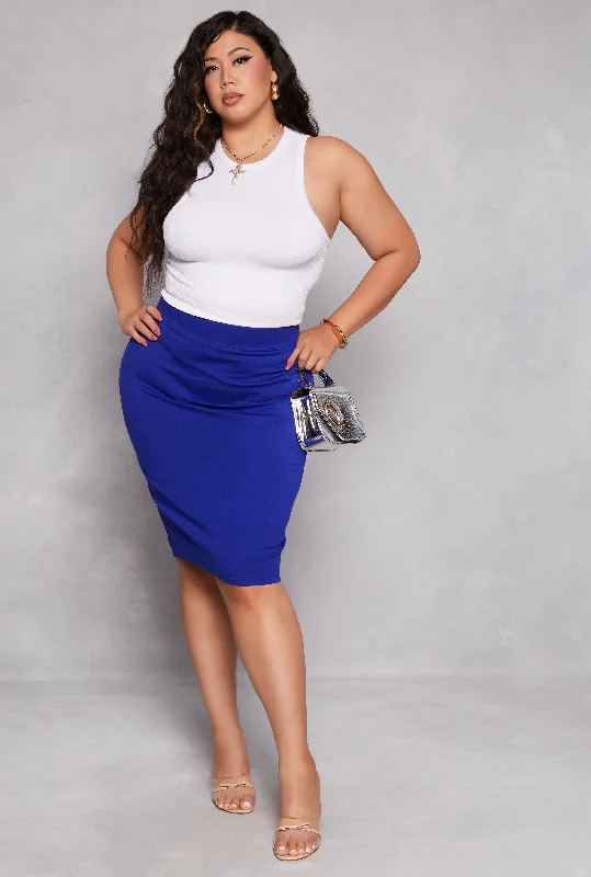 Plus Size Iris Ponte High Waist Midi Pencil Skirt