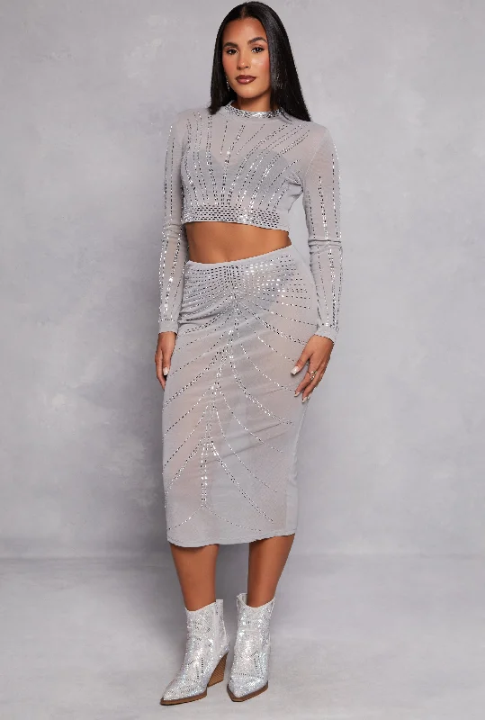 Mesh Embellished Midi Skirt