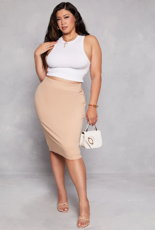 Plus Size Iris Ponte High Waist Midi Pencil Skirt