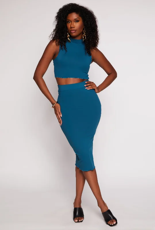 Stretch High Waisted Midi Pencil Skirt